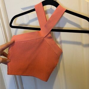 Aritzia Babaton Coral Sculpt Knit Criss Cross-Strap Cropped Tank
